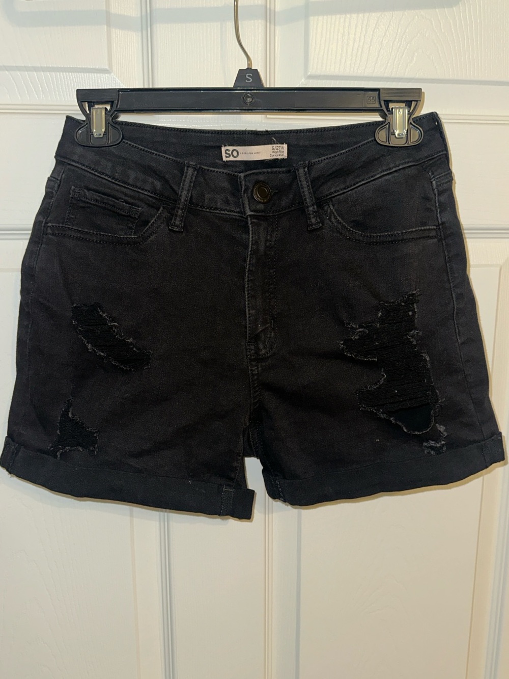 SO Black Distressed Rolled-Hem Women's Denim Shorts